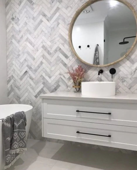 Carrara White Marble Herringbone Mosaic