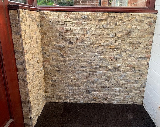 Silver Travertine 2.5 x 5cm Split Face Cladding 30.5 x 30.5cm Sheet