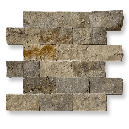 Scabos Multi Colour Travertine 5 x 10cm Split Face Cladding 30.5 x 30.5cm Sheet