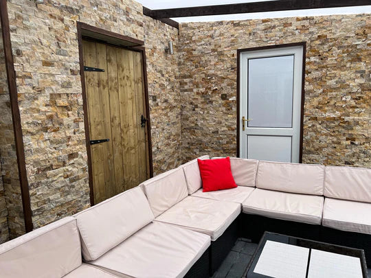 Scabos Multi Colour Travertine 5 x 10cm Split Face Cladding 30.5 x 30.5cm Sheet