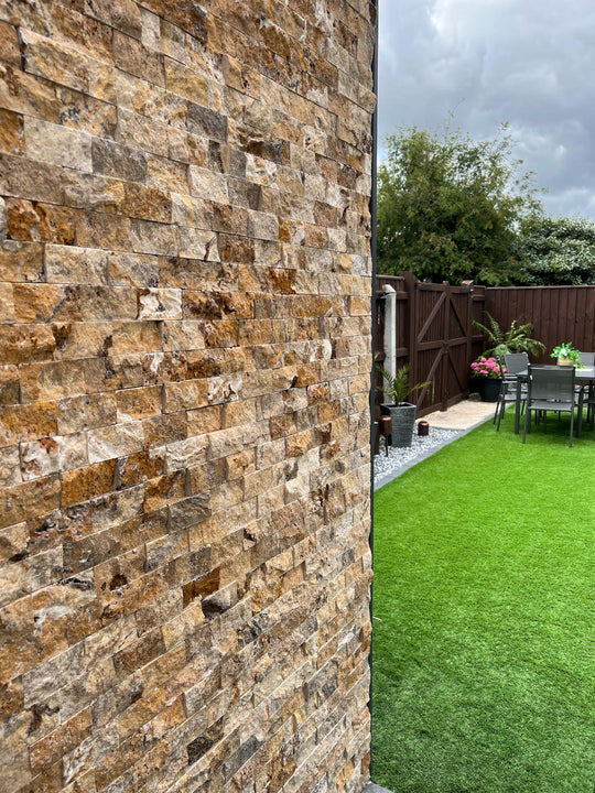Scabos Multi Colour Travertine 5 x 10cm Split Face Cladding 30.5 x 30.5cm Sheet