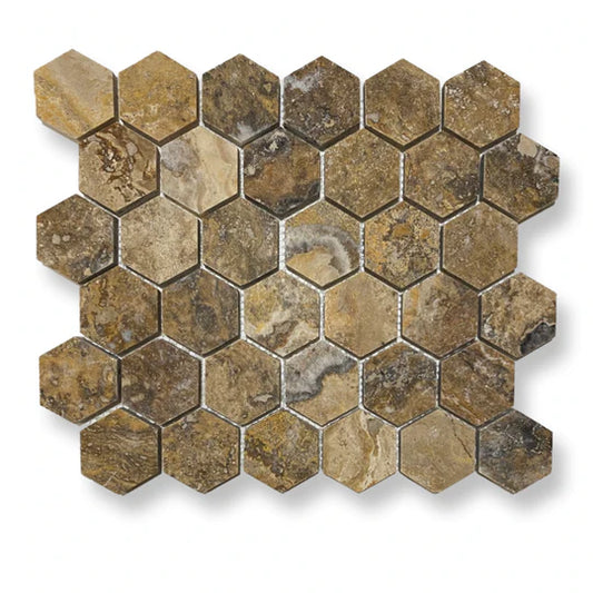 Scabos Multicolour Travertine Hexagon Mosaic
