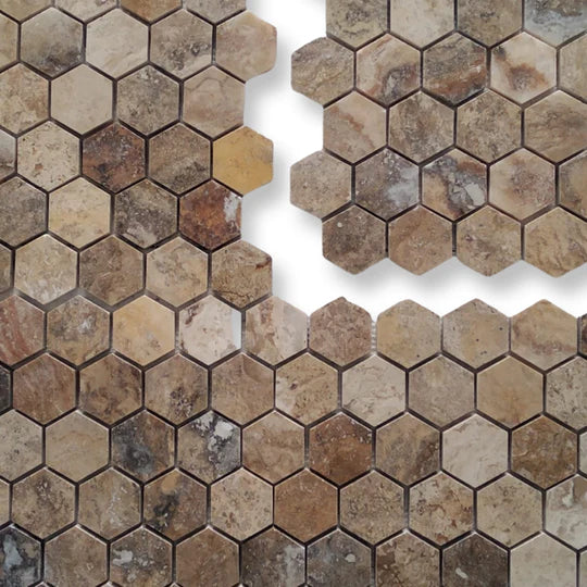 Scabos Multicolour Travertine Hexagon Mosaic