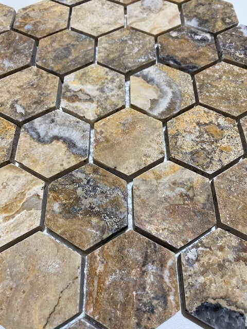 Scabos Multicolour Travertine Hexagon Mosaic