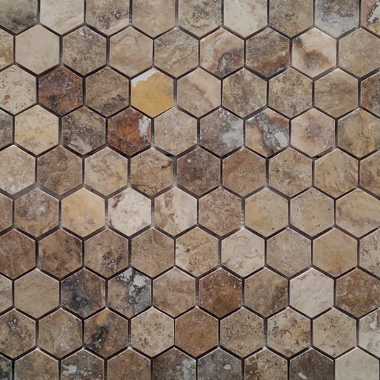 Scabos Multicolour Travertine Hexagon Mosaic