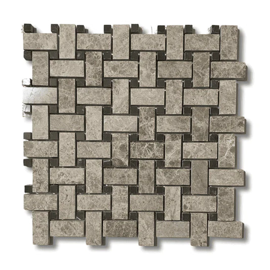 Silver Shadow Marble Basket Weave Mosaic