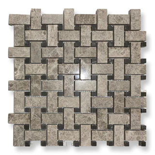 Silver Shadow Marble Basket Weave Mosaic