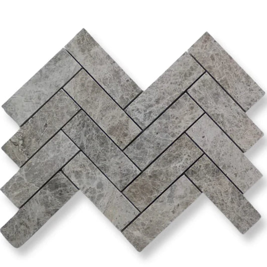 Silver Shadow Marble Herringbone Mosaic