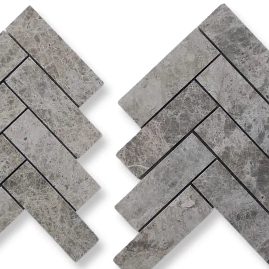 Silver Shadow Marble Herringbone Mosaic