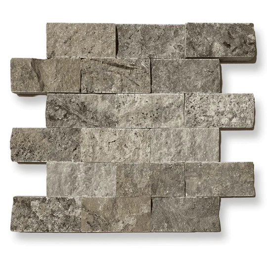 Silver Travertine 5 x 10cm Split Face Cladding 30.5 x 30.5cm Sheet