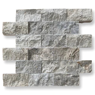 Silver Travertine 5 x 10cm Split Face Cladding 30.5 x 30.5cm Sheet