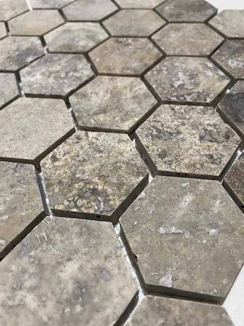 Silver Travertine Hexagon Mosaic