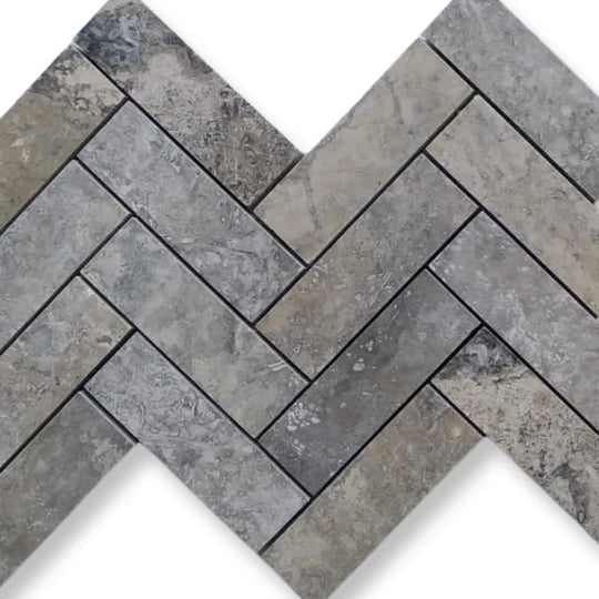 Silver travertine Herringbone Mosaic