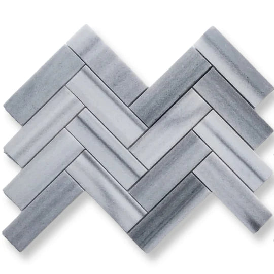 Vista White Marble Herringbone Mosaic