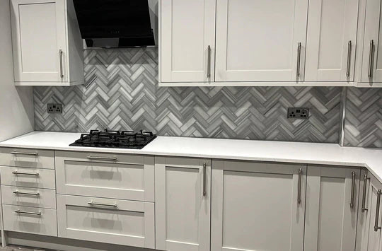 Vista White Marble Herringbone Mosaic