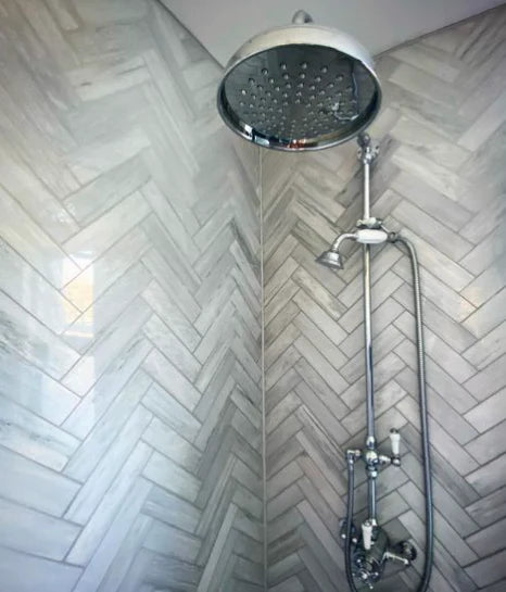 Vista White Marble Herringbone Mosaic