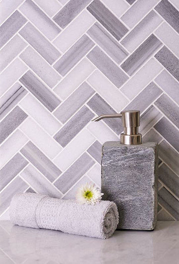 Vista White Marble Herringbone Mosaic