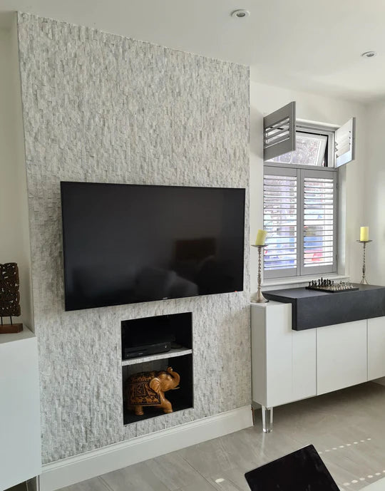 White Marble 2.5 x 5cm Split Face Cladding 30.5 x 30.5cm Sheet