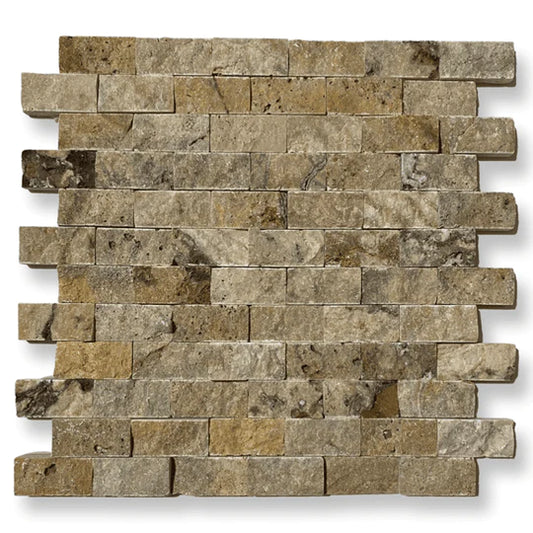 Silver Travertine 2.5 x 5cm Split Face Cladding 30.5 x 30.5cm Sheet
