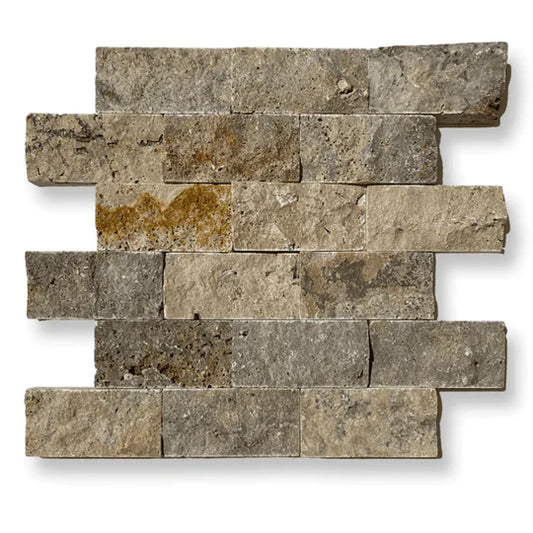 Scabos Multi Colour Travertine 5 x 10cm Split Face Cladding 30.5 x 30.5cm Sheet