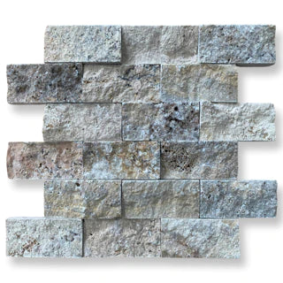 Scabos Multi Colour Travertine 5 x 10cm Split Face Cladding 30.5 x 30.5cm Sheet