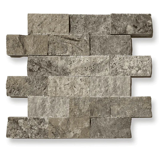 Silver Travertine 5 x 10cm Split Face Cladding 30.5 x 30.5cm Sheet