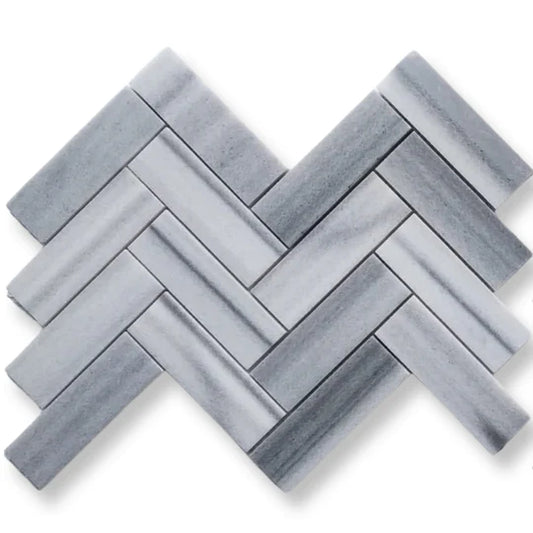 Vista White Marble Herringbone Mosaic